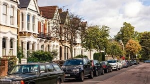 Cars parked along a residential street