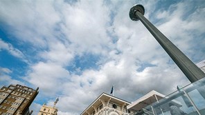 Looking up at British Airways i360 in Brighton